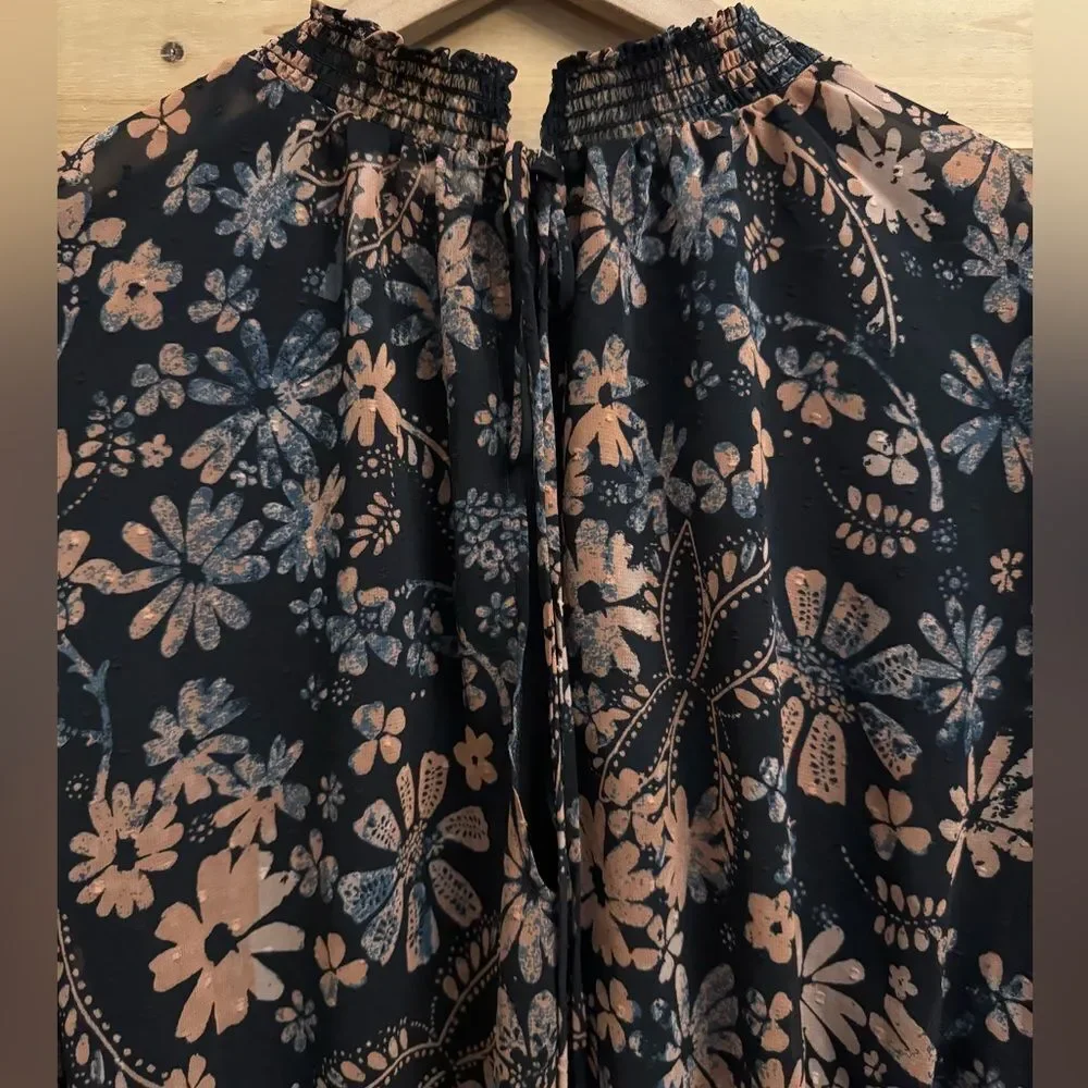 Free People Sz XSmall Clarissa Floral Printed Puff Sleeve Cropped Blouse Revolve